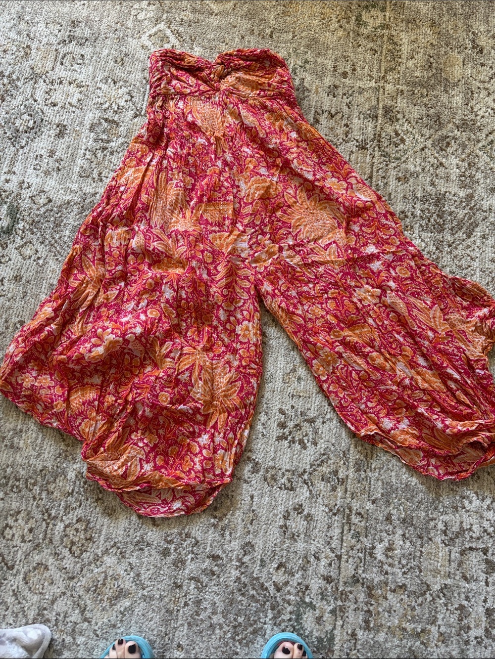 Anthropologie Strapless Wide-Leg Jumpsuit in Pink & Orange Floral